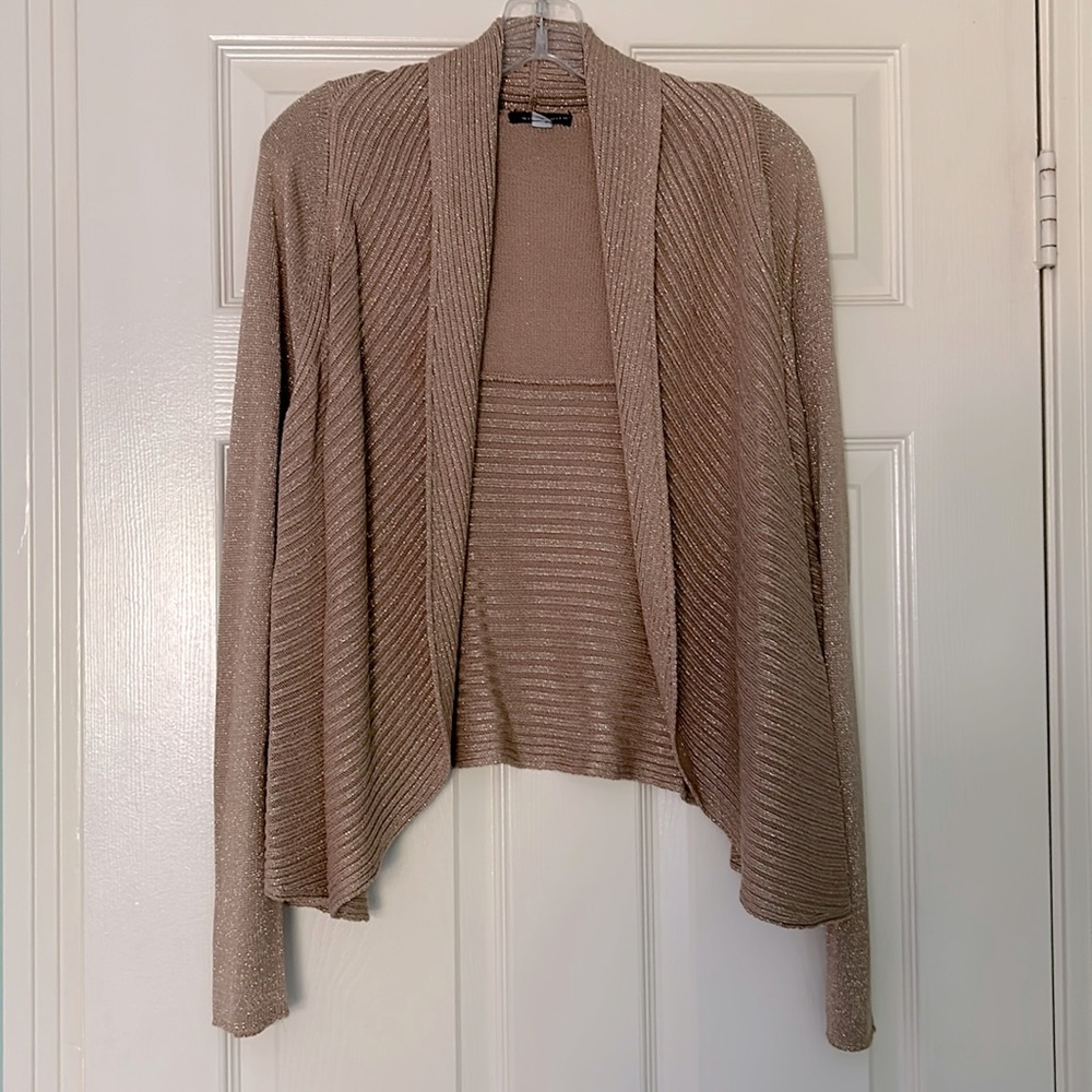 Tan with Gold metallic knit cardigan by Willi Smith in size S